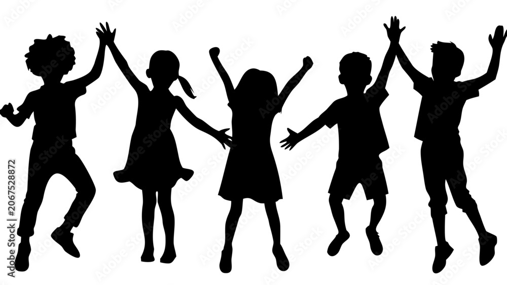 Fototapeta premium Happy Children Playing and Hula Hooping Kids Silhouette Vector Set