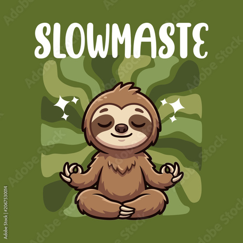 Photos Cartoon Sloth Meditates Peacefully Alone.