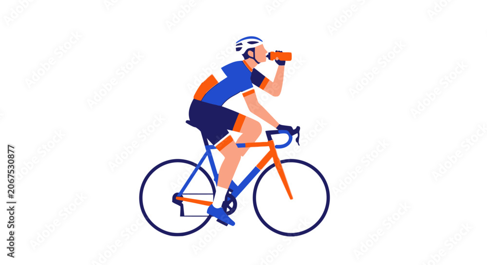 Naklejka premium Cyclist drinking from bottle while riding a bicycle