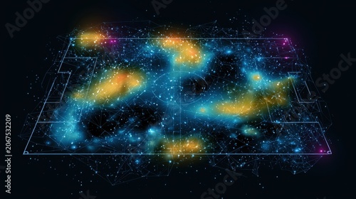 Digital Football Field with Heatmap Data and Connected Network Lines