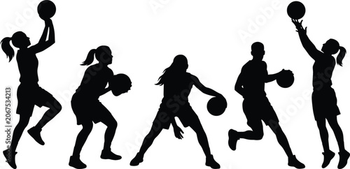 Photography Basketball Players Silhouette Set Vector Graphic Featuring Men and Women Athlete