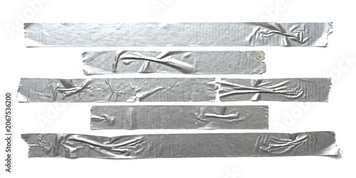 Fotografía Set of grey duct tape strips with wrinkled texture and adhesive edges