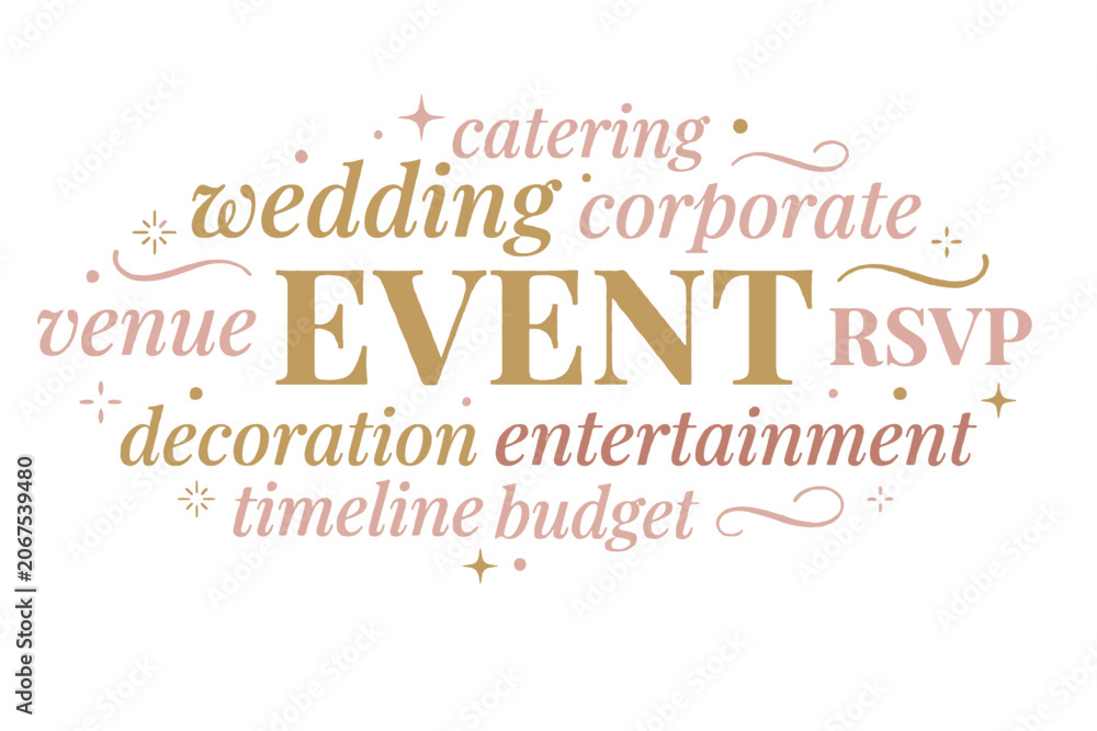 Obraz premium Event planning words in gold and pink