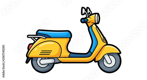 Vibrant yellow motor scooter vector illustration in a cheerful cartoon style.