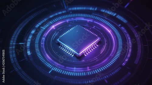 Futuristic Microchip in a Digital Environment with Glowing Circuits