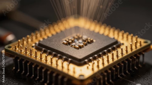Electronic Chip Undergoing Precision Work with Sparks Flying