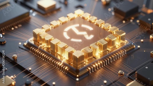 Futuristic Computer Chip with Glowing Components