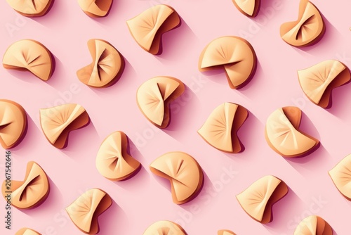 A visually appealing image of numerous dumplings arranged on a soft pink background, with shadows adding a three-dimensional effect