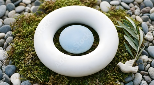 Modern Zen Garden Decor with Circular Stone and Natural Elements