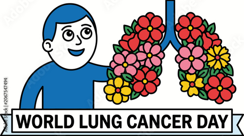 Person Holding Flowers with Lungs Symbol for Lung Cancer Awareness