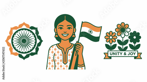 Woman with Indian Flag Celebrating India Independence Day