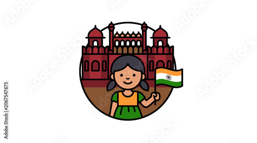 Young Girl Celebrates India Independence Day with Flag