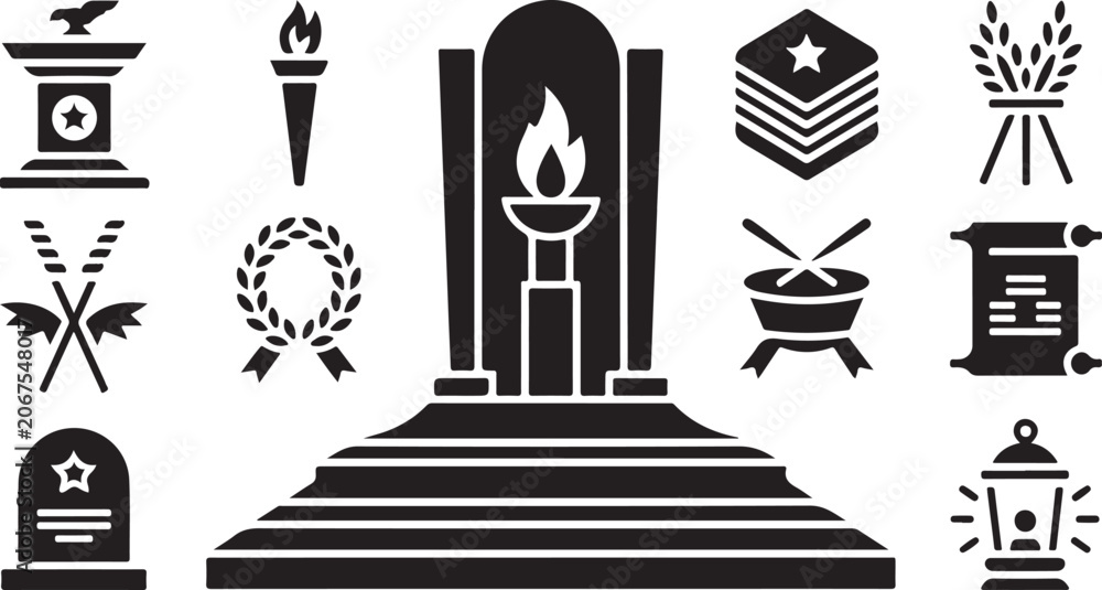 Fototapeta premium Military, army, war icons, symbols, set, 12 black vector graphics