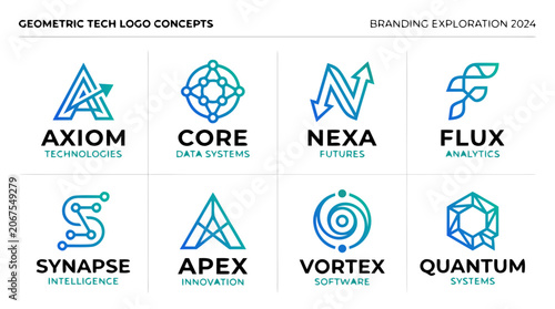Geometric Tech Company Logo Marks on Branding Mockup Layout