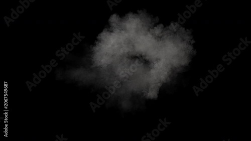 Impact smoke ring explosion on alpha channel. Ground impact smoke explosion isolated. 3d animation of ground blast smoke shockwave. Aerial view smoke explosion with fire flash