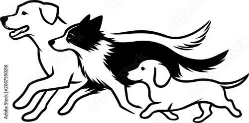 Photography Logo design of a group of dogs of various breeds running