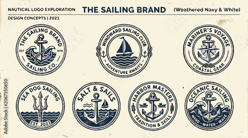 Nautical Badge Logo Concepts Displayed on a Cream Exploration Sheet