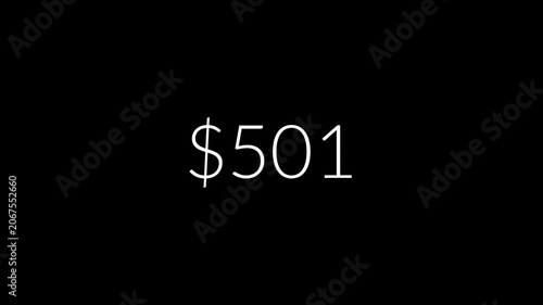 Five thousand dollar counting animation from zero to ten thousand on a transparent background, 0 to 10,000 dollar money counter animation with alpha channel in 4k.