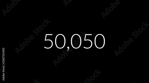 one million counting animation from zero to one million on black background, 0 to 100000 counter animation with alpha channel in 4k.