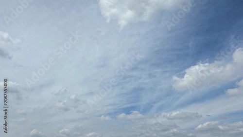 Cloudscape, Timelapse of Blue Sky with Fluffy White Cumulus and Wispy Cirrus Clouds for Nature Background