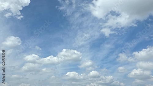 Cloudscape, Timelapse of Blue Sky with Soft White Cumulus and Wispy Cirrus Clouds for Nature Background

