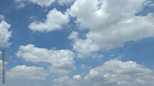 Cloudscape, Timelapse of Bright Blue Sky with Fluffy White Cumulus Clouds for Nature Background and Banner
