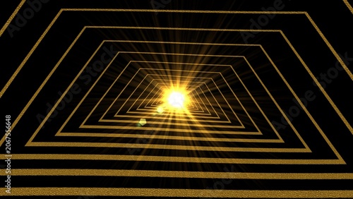 8K Abstract Gold Lines Infinite Vortex Corridor, Luxury Futuristic Portal with Center Starburst Glow