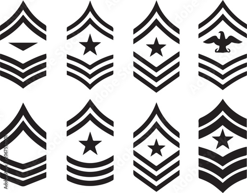 Fotografi Black military rank insignia chevrons and badges set with military, insignia
