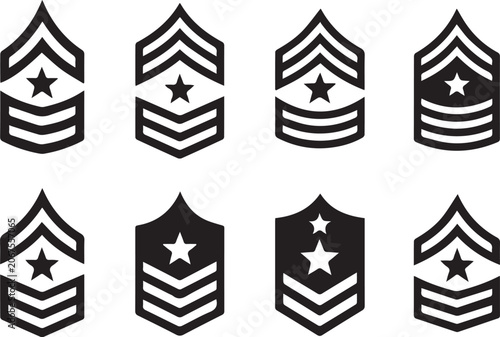 Valokuva Collection of various military rank insignia icons with military, insignia