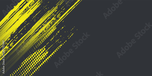 Yellow Grunge Halftone Brush Stroke on Dark Background