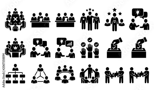 Foto Corporate board committee icon bundle with leadership meeting and governance sym