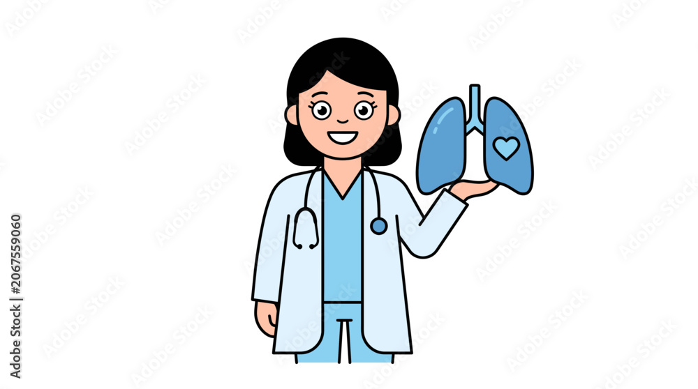 Fototapeta premium Friendly Doctor Holding Lungs with Heart Icon