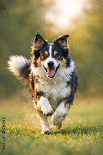 A joyful dog with floppy ears and a wagging tail.