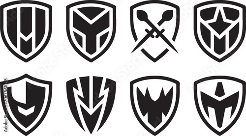 Cuadro en lienzo Various shield designs with geometric and abstract patterns heraldry geometric