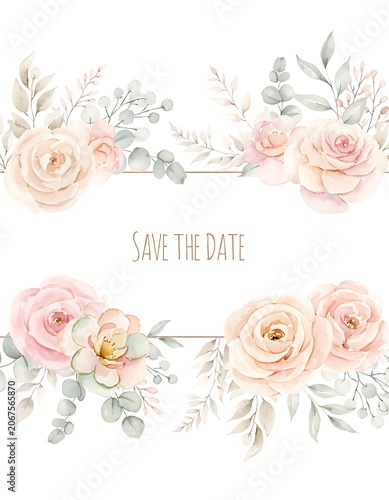Save the Date Card with Watercolor Floral Design.