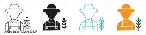 Farmer Agriculture Worker Icon, Farming Profession Line Vector