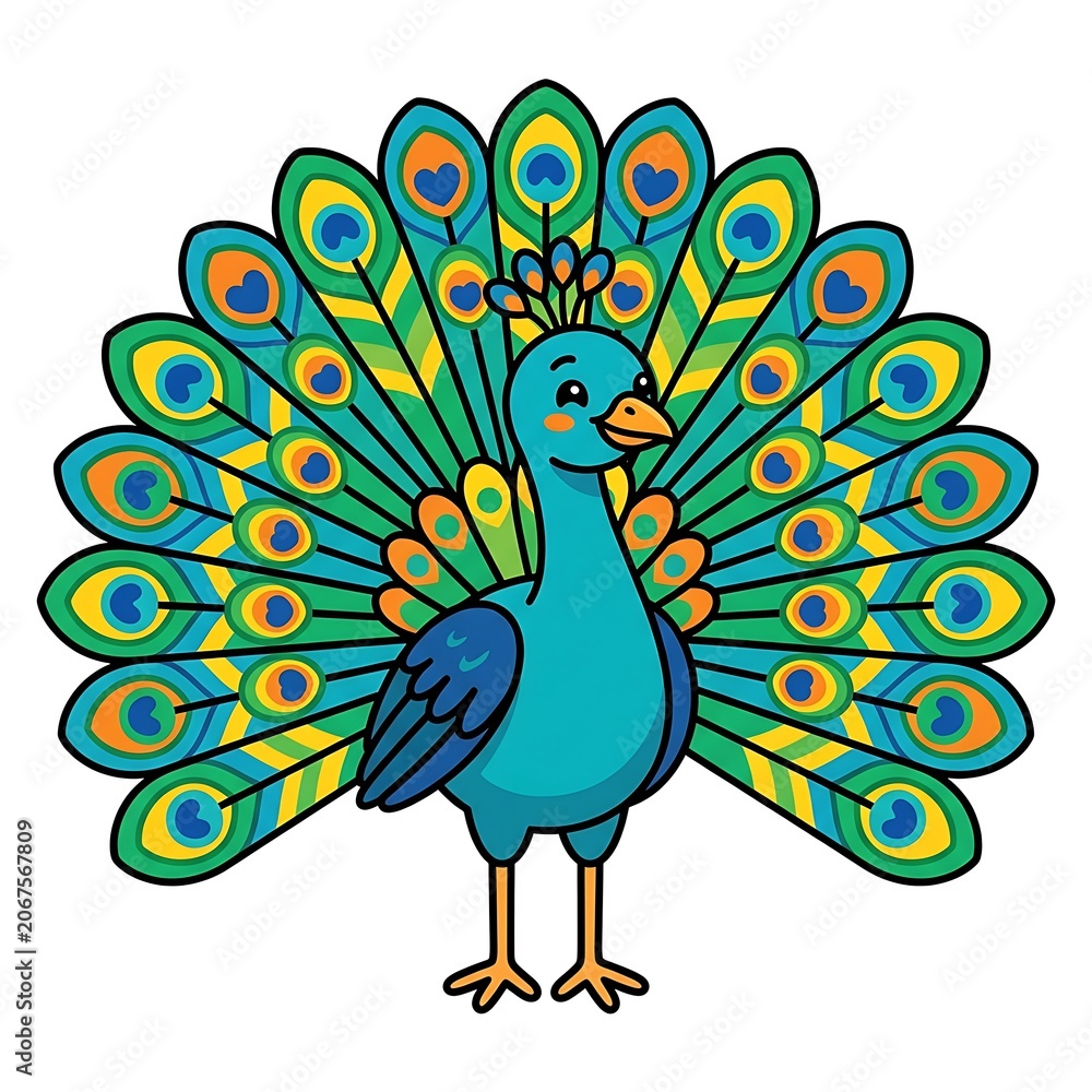 Fototapeta premium Vibrant peacock with colorful feather pattern.