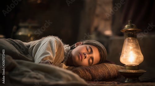 Young Samuel rises from his resting place in the quiet sanctuary at night, responding to God’s call with a willing heart and beginning a journey of faithful service and prophetic purpose.
