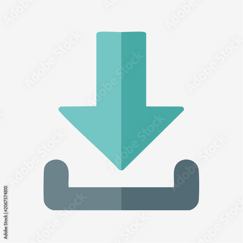 Bold teal download arrow symbol for interfaces.