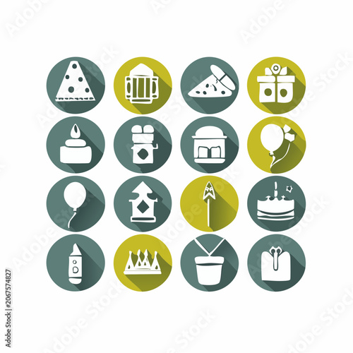 Bright celebration and holiday flat icons in circles.