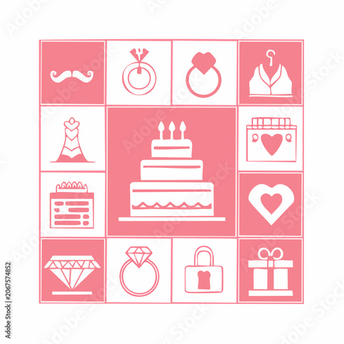 Bridal and celebration icons for wedding planning design.