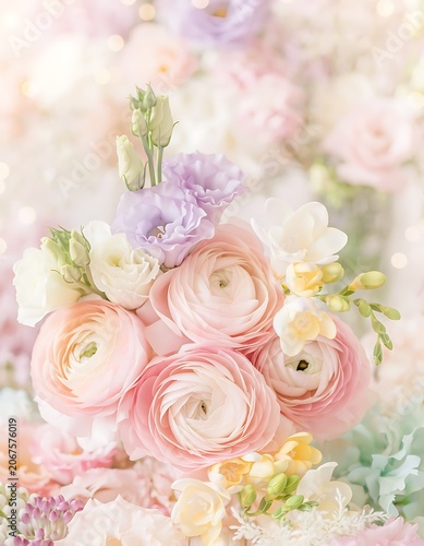 Soft Pastel Floral Arrangement in Watercolor Style.