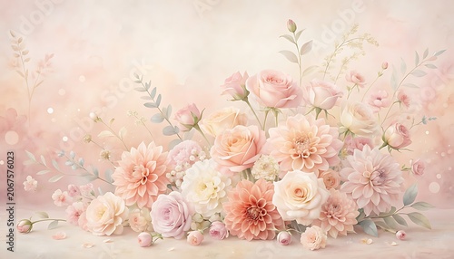 Soft Pastel Floral Arrangement on Vintage Background.