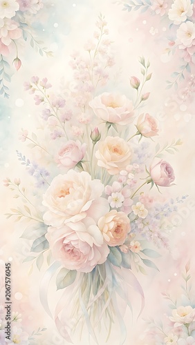 Soft Pastel Floral Arrangement on Vintage Background.