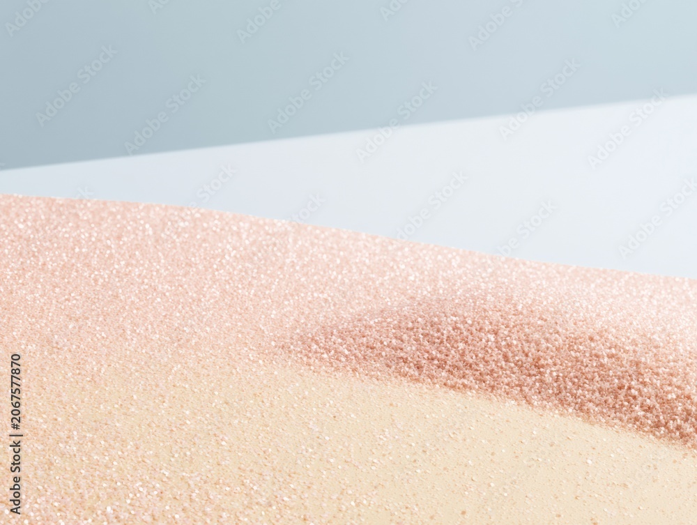 Fototapeta premium Shimmering pink and gold granular landscape with soft shadows and atmospheric light for peaceful abstract background and cosmetic branding