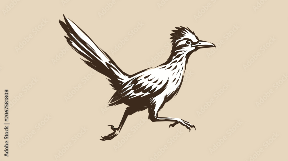 Fototapeta premium Roadrunner bird vintage artwork. Desert runner vector design. Wild bird sketch.