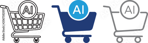 AI shopping cart icons, vector illustration with transparent background, simple modern design concepts for artificial intelligence in retail and e-commerce.