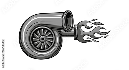 Bild auf Leinwand Turbocharger with flame exhaust.