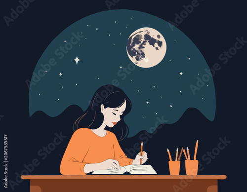 Young Girls writer in the moon