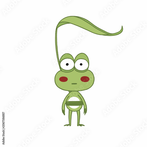 Cute Green Frog with Leaf Hat Illustration
